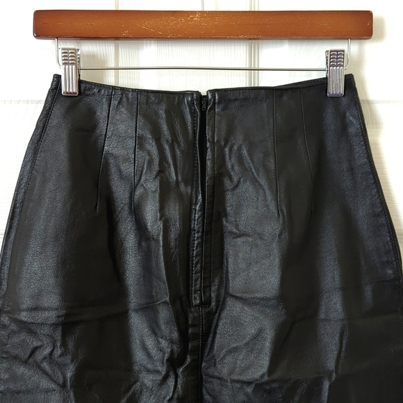 Bagatelle 90's Vintage Genuine Leather High Waisted A-Line Mini Skirt Black 4 - Picture 8 of 13